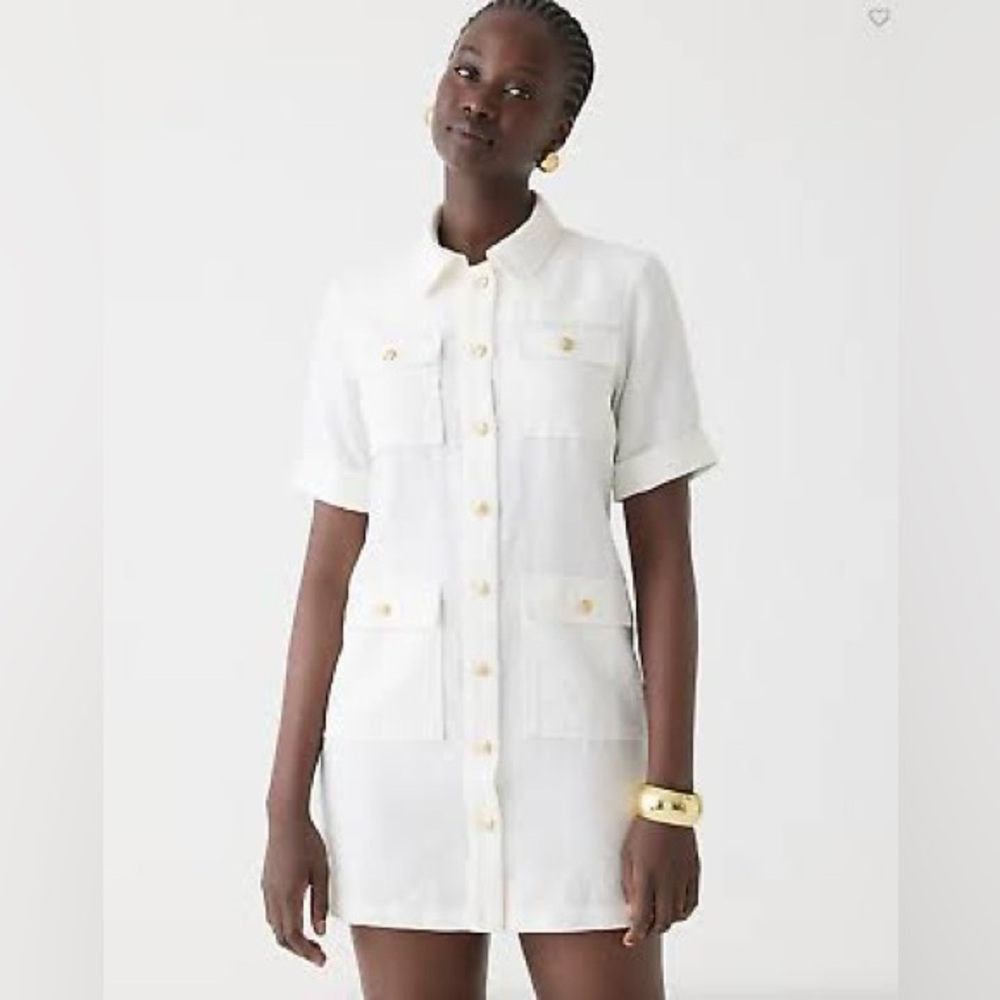 NWT J. Crew Gamine Shirt-Dress Short Sleeve in Linen White Gold Sz 12